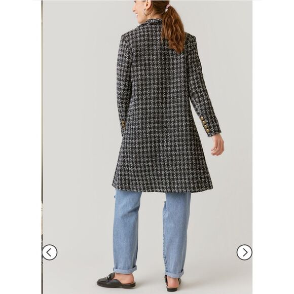 Alya Franchesca Black White Long Lightweight Tweed Coat Size Medium - Picture 3 of 14